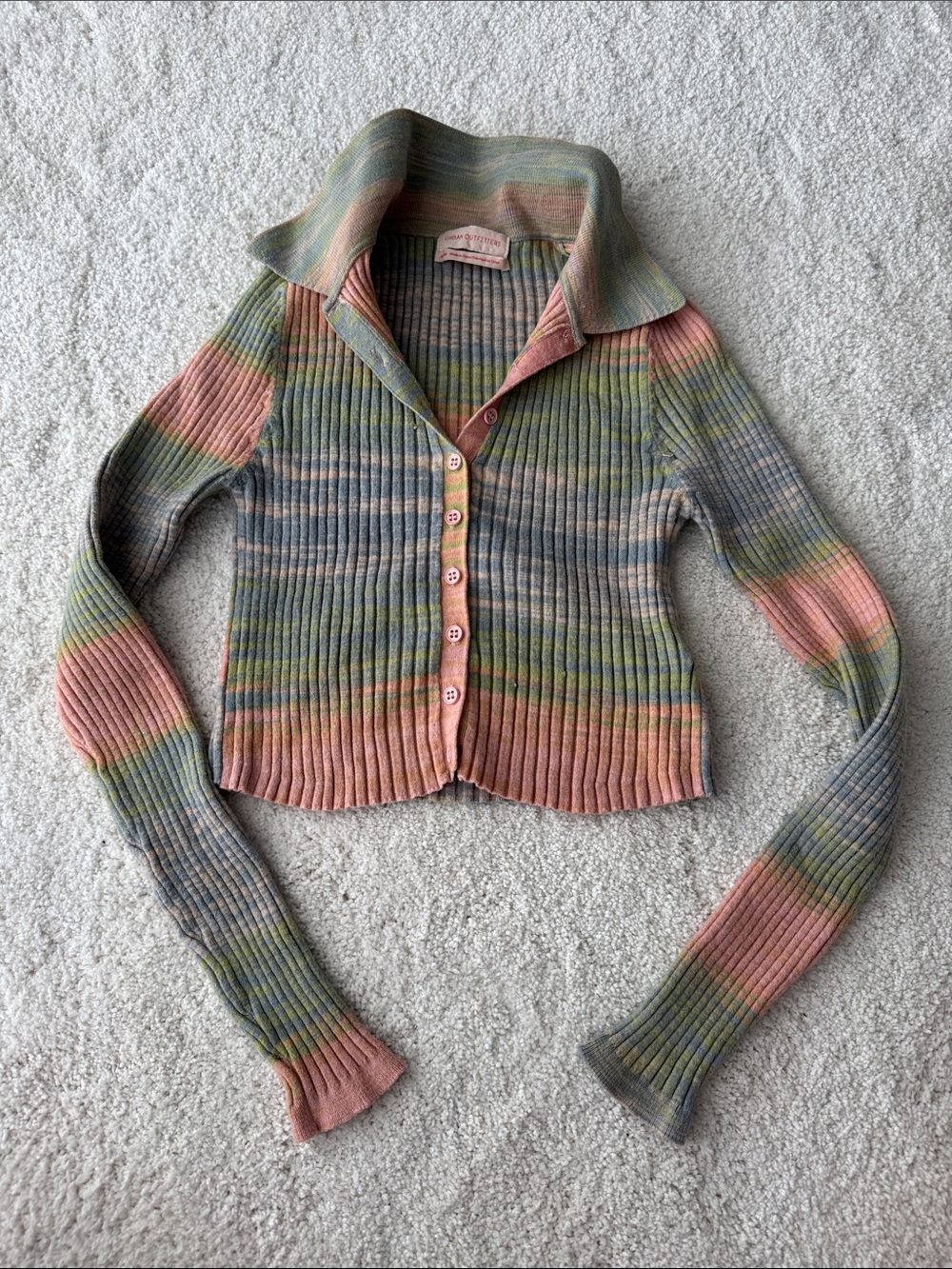 Urban Outfitters Multicolor Striped Ribbed Button-Front Cardigan
